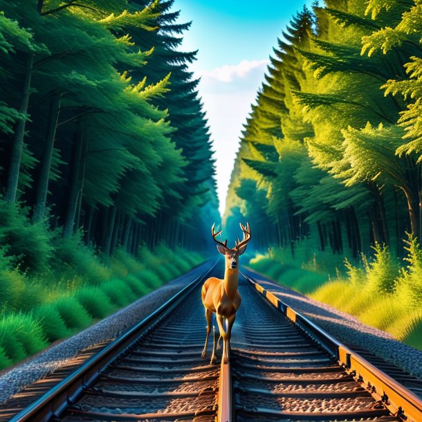 Photo of a swimming of a deer on the railway tracks