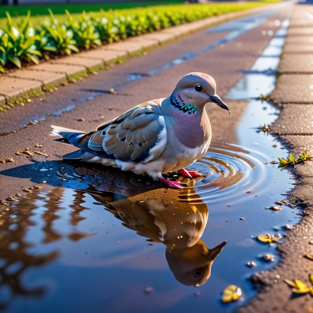 Picture of a drinking of a dove in the puddle