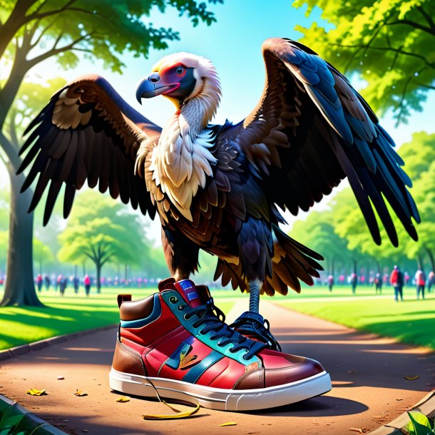 Drawing of a vulture in a shoes in the park