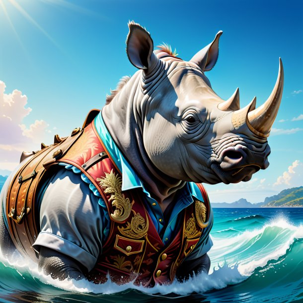 Illustration of a rhinoceros in a vest in the sea