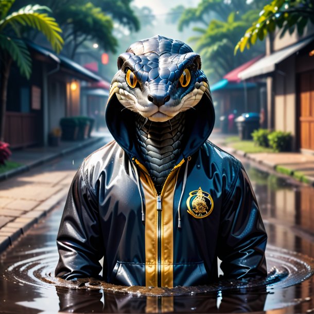 Image of a king cobra in a hoodie in the puddle