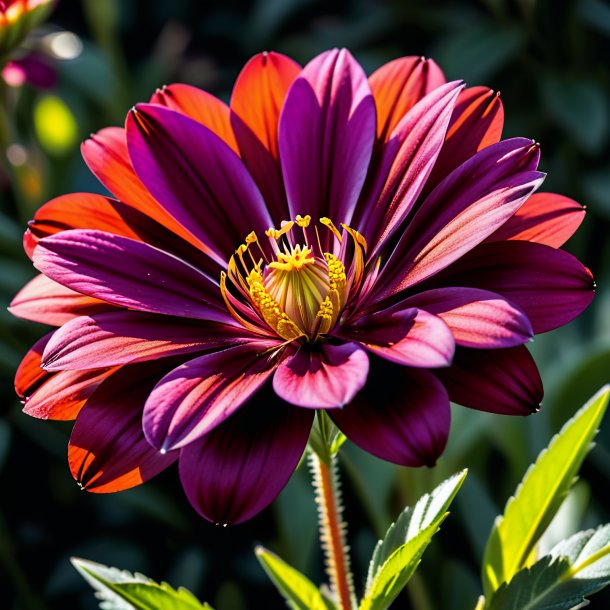 Foto de una flor rizada granate, mahon's