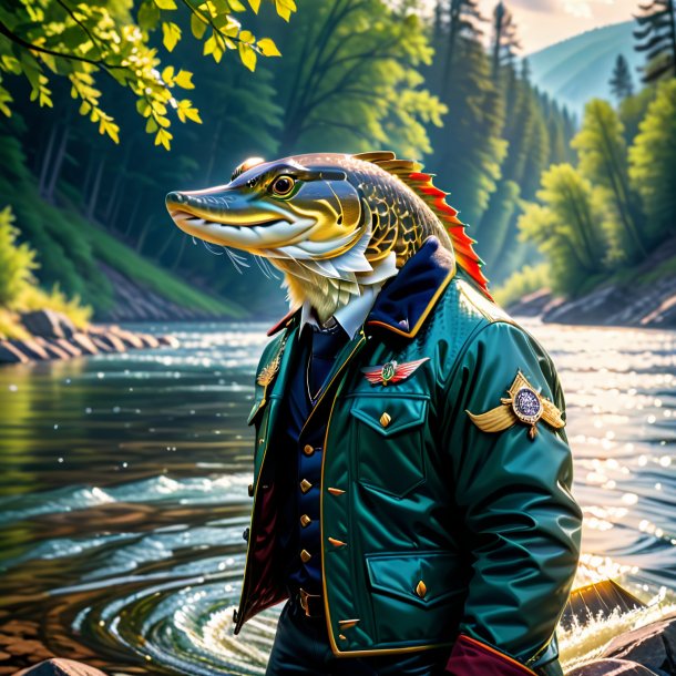 Photo of a pike in a jacket in the river