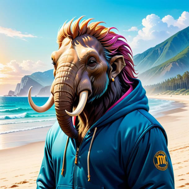 Ilustração de um mamute em um hoodie na praia