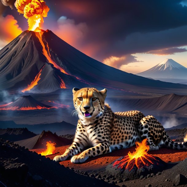 Image of a eating of a cheetah in the volcano