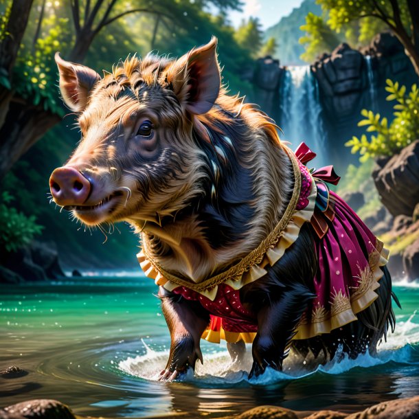 Photo of a boar in a skirt in the water