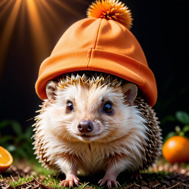 Image of a hedgehog in a orange cap