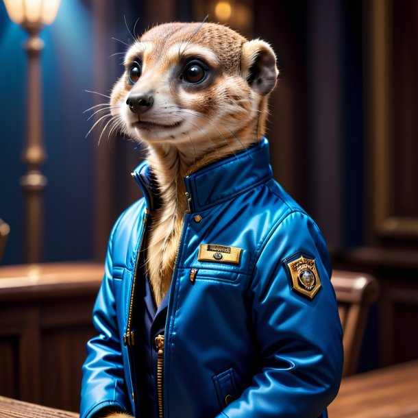 Image of a meerkat in a blue jacket