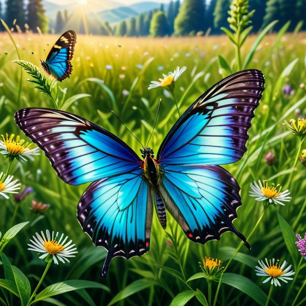 Image of a swimming of a butterfly in the meadow