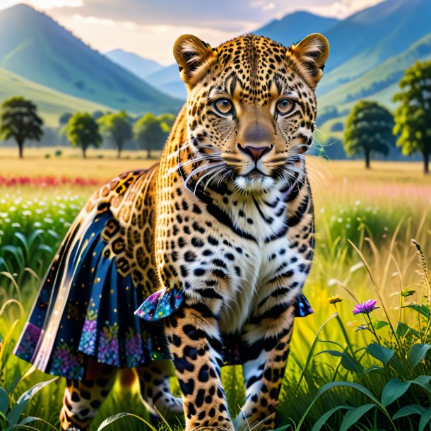 Photo of a leopard in a skirt in the meadow