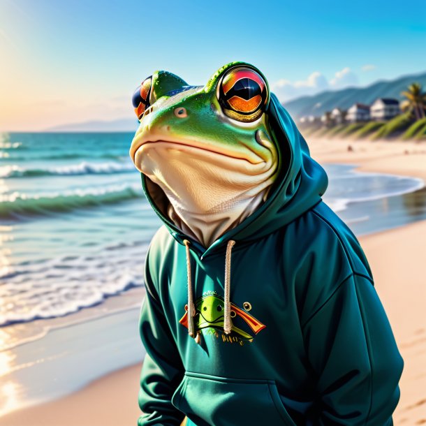 Imagem de um sapo em um hoodie na praia