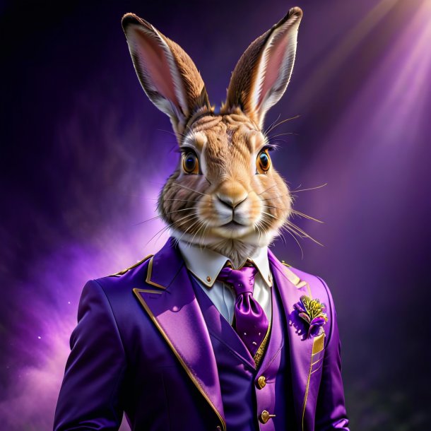 Photo of a hare in a purple jacket