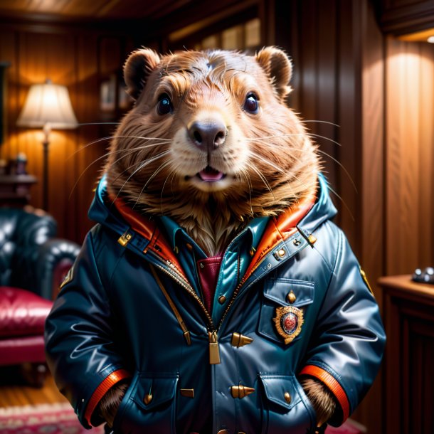 Pic of a beaver in a jacket in the house