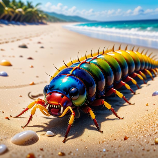 Image d'un pleur d'un centipede sur la plage