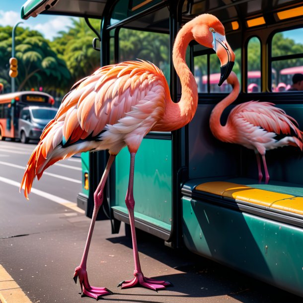 Photo d'un repas d'un flamant sur l'arrêt de bus