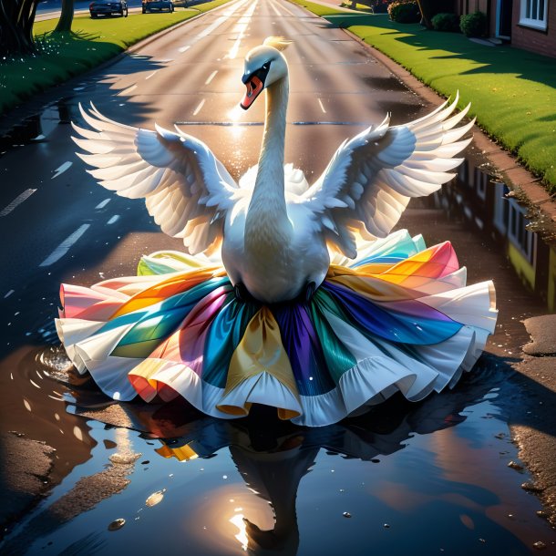 Drawing of a swan in a skirt in the puddle