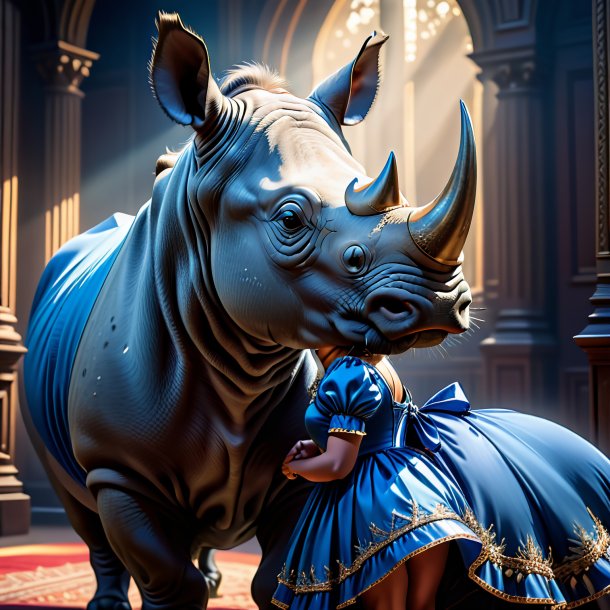 Pic of a rhinoceros in a blue dress