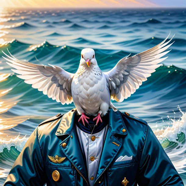 Drawing of a dove in a jacket in the sea