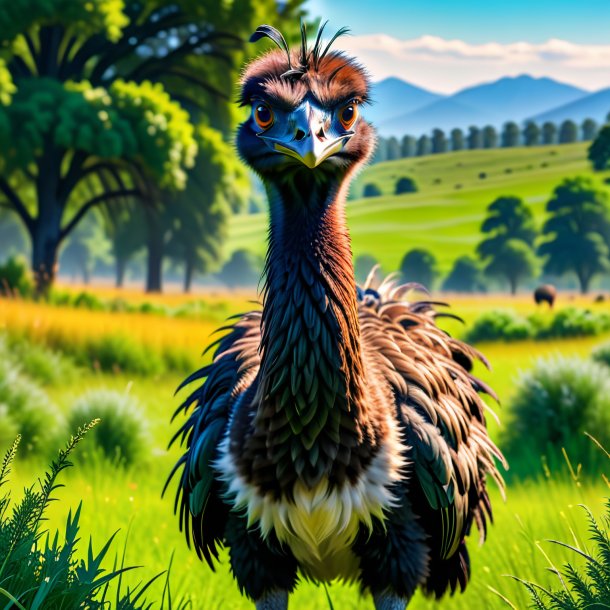 Picture of a threatening of a emu in the meadow