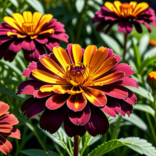 Image of a maroon marigold, garden