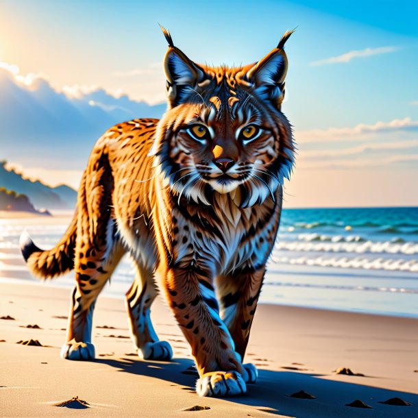 Picture of a playing of a lynx on the beach