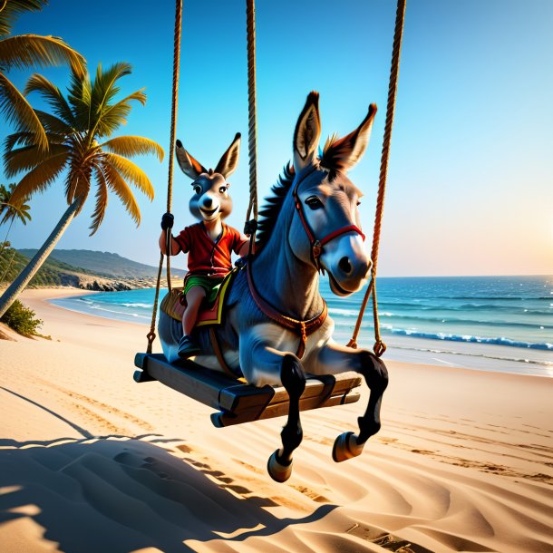 Image of a swinging on a swing of a donkey on the beach