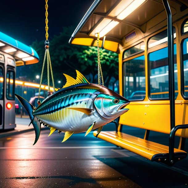 Photo of a swinging on a swing of a tuna on the bus stop