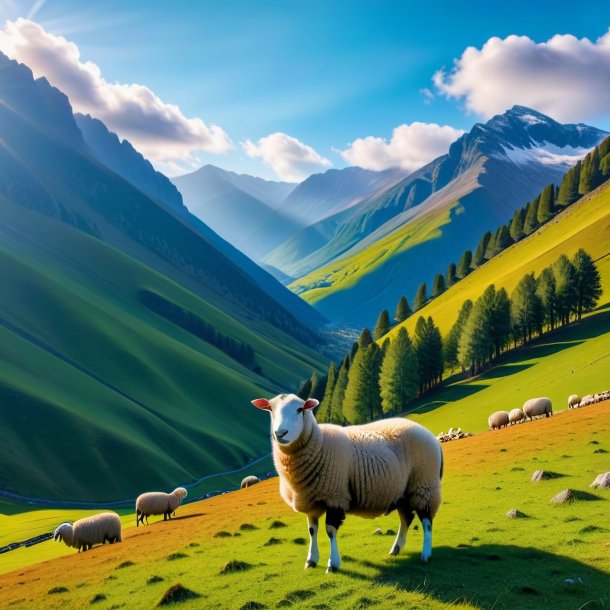 Picture of a waiting of a sheep in the mountains