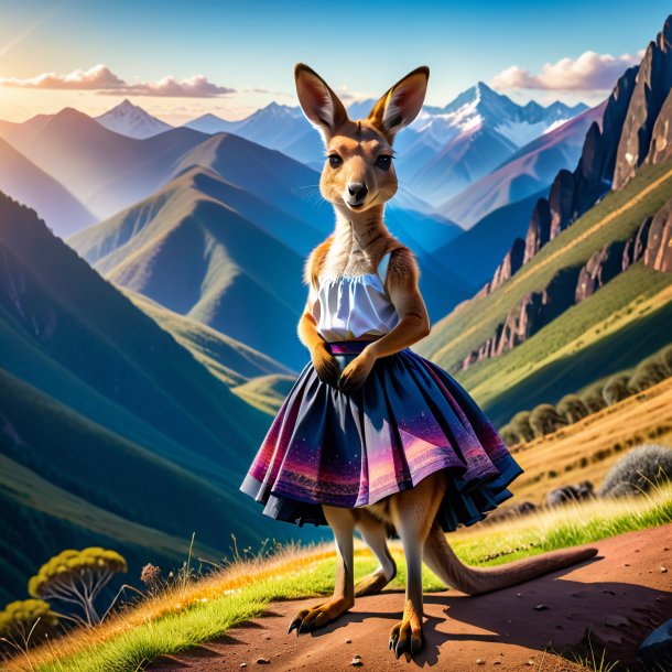 Image of a kangaroo in a skirt in the mountains