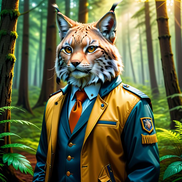 Illustration of a lynx in a jacket in the forest