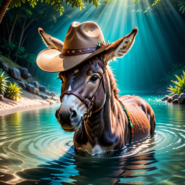 Photo of a donkey in a hat in the water