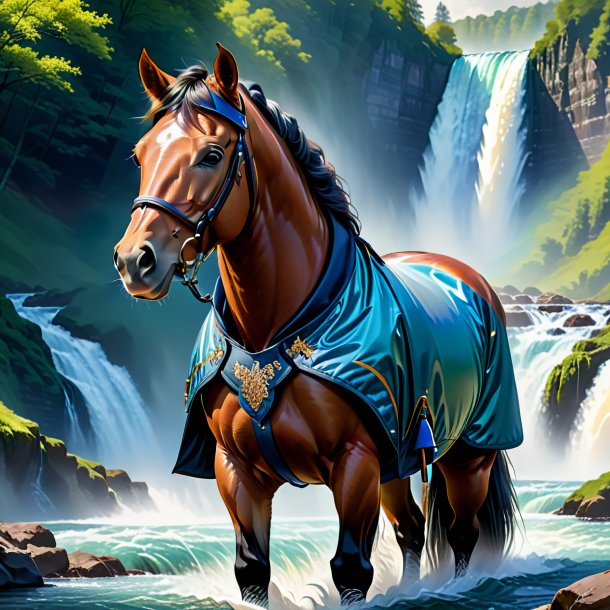 Illustration of a horse in a jacket in the waterfall