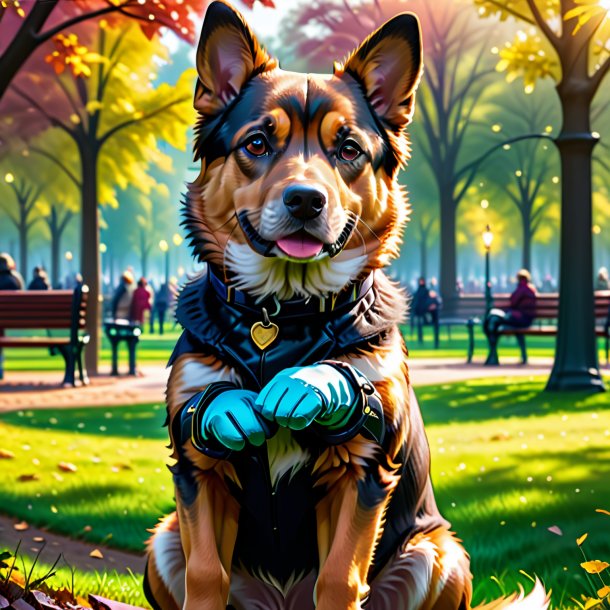 Drawing of a dog in a gloves in the park