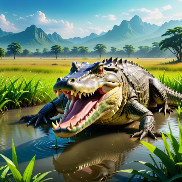 Image of a drinking of a crocodile in the meadow