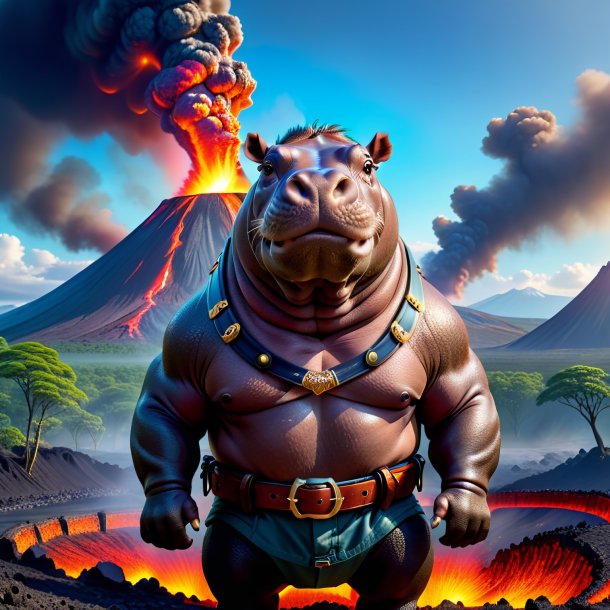 Picture of a hippopotamus in a belt in the volcano