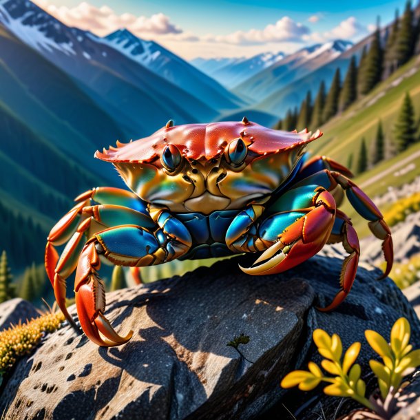 Pic of a crab in a coat in the mountains