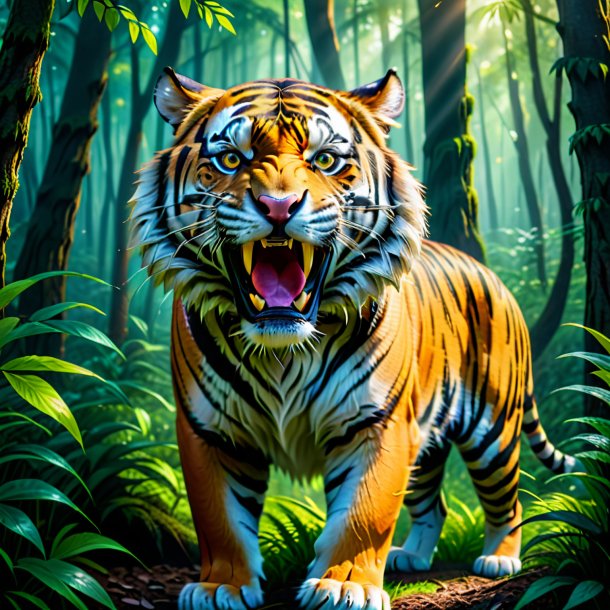 Picture of a crying of a tiger in the forest