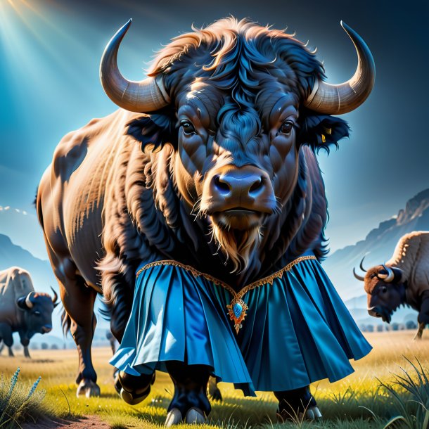 Pic of a buffalo in a blue skirt