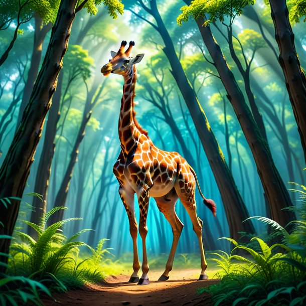 Imagem de uma dança de uma girafa na floresta