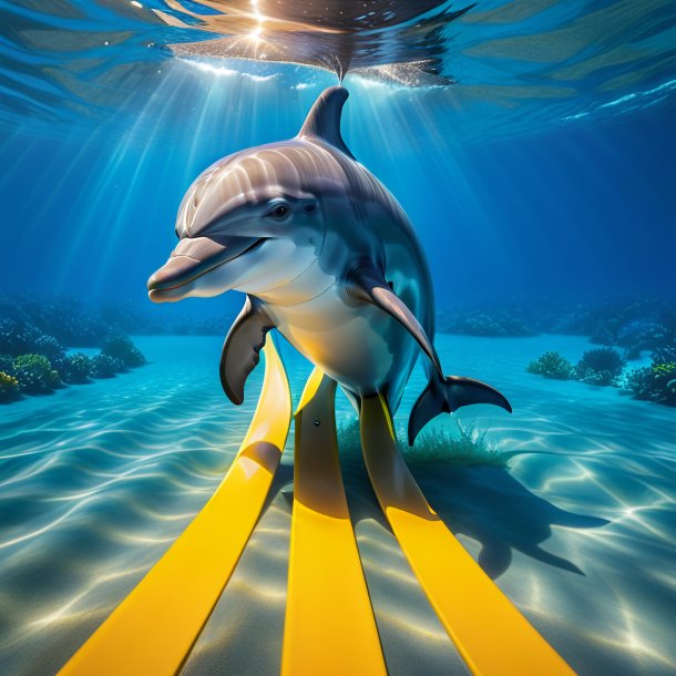 Photo of a dolphin in a yellow belt