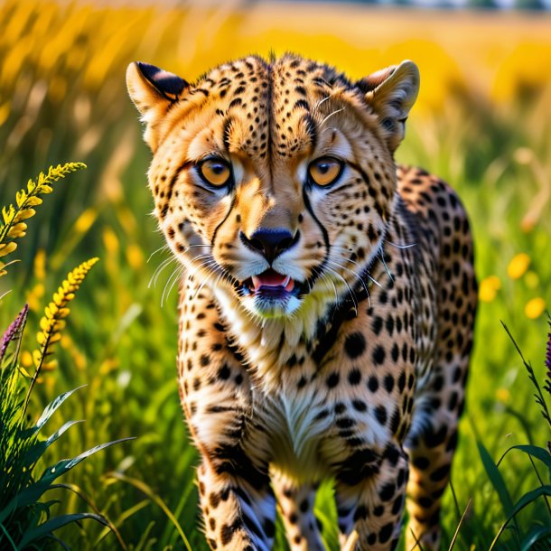 Photo of a playing of a cheetah in the meadow