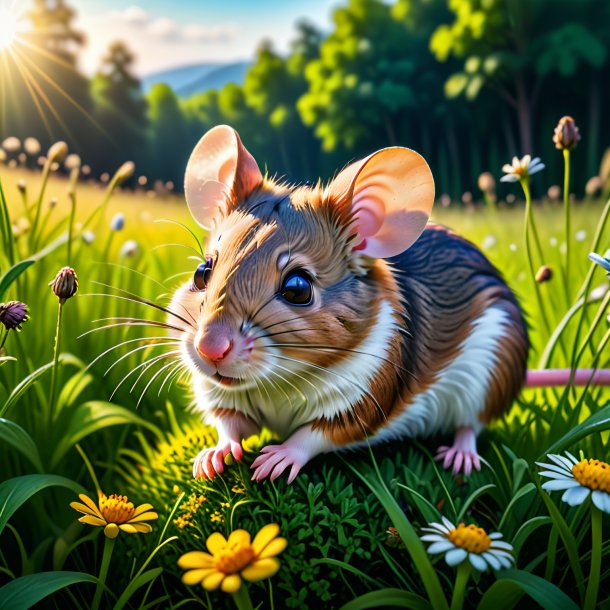 Image of a resting of a mouse in the meadow