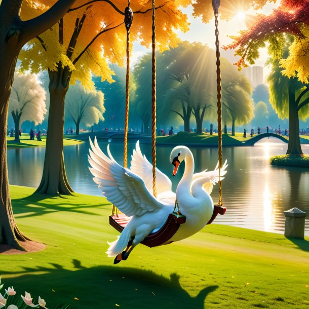 Pic of a swinging on a swing of a swan in the park