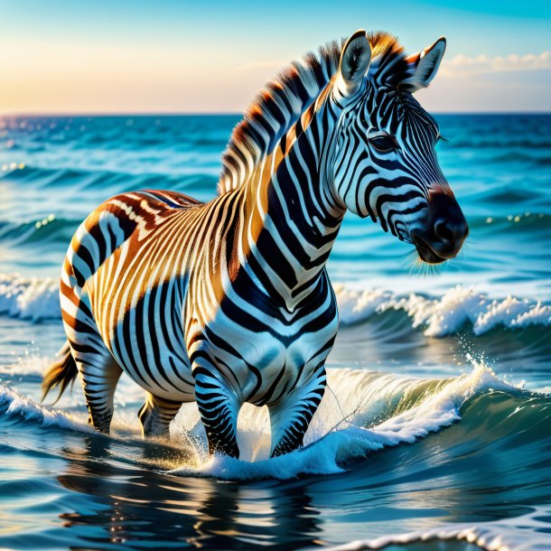 Imagem de uma zebra em um vestido no mar