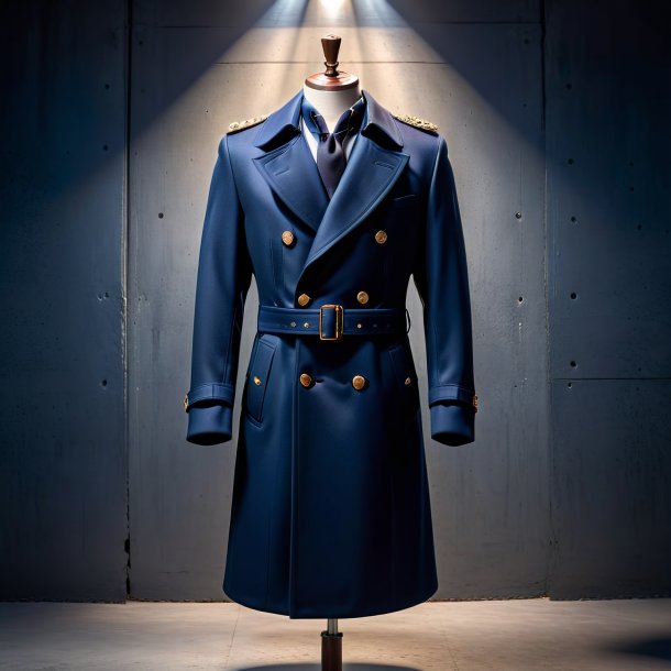 Photo of a navy blue coat from concrete