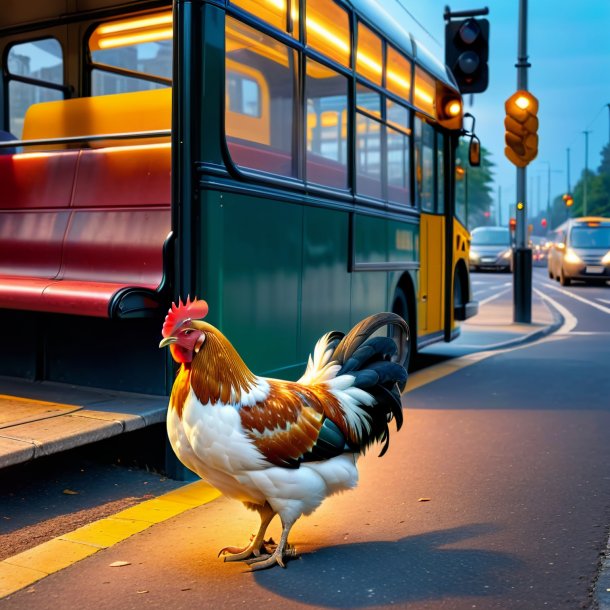 Image of a resting of a hen on the bus stop