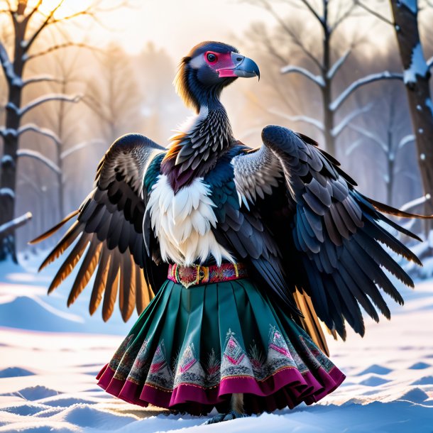 Photo of a vulture in a skirt in the snow