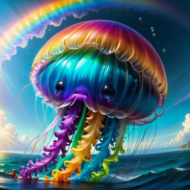 Photo of a crying of a jellyfish on the rainbow