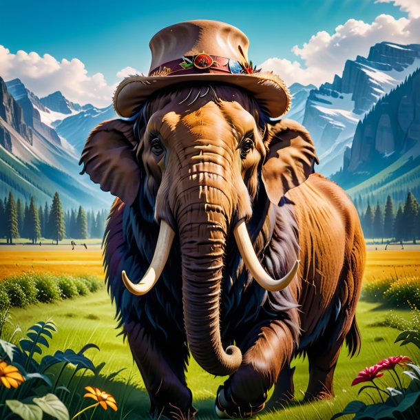 Photo of a mammoth in a hat on the field