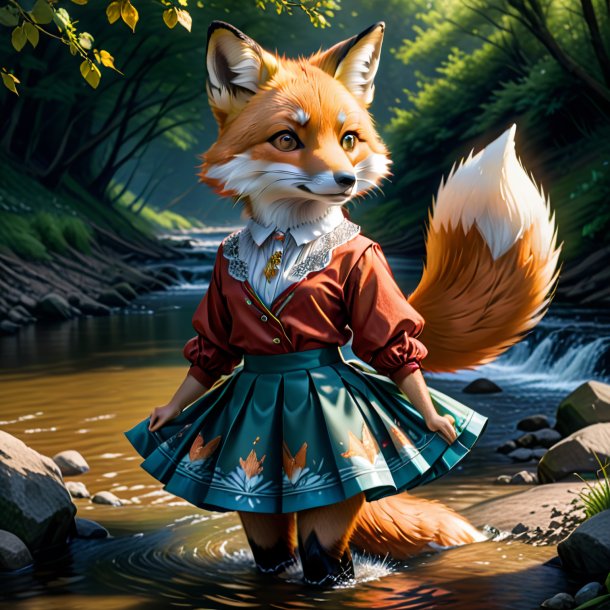 Drawing of a fox in a skirt in the river